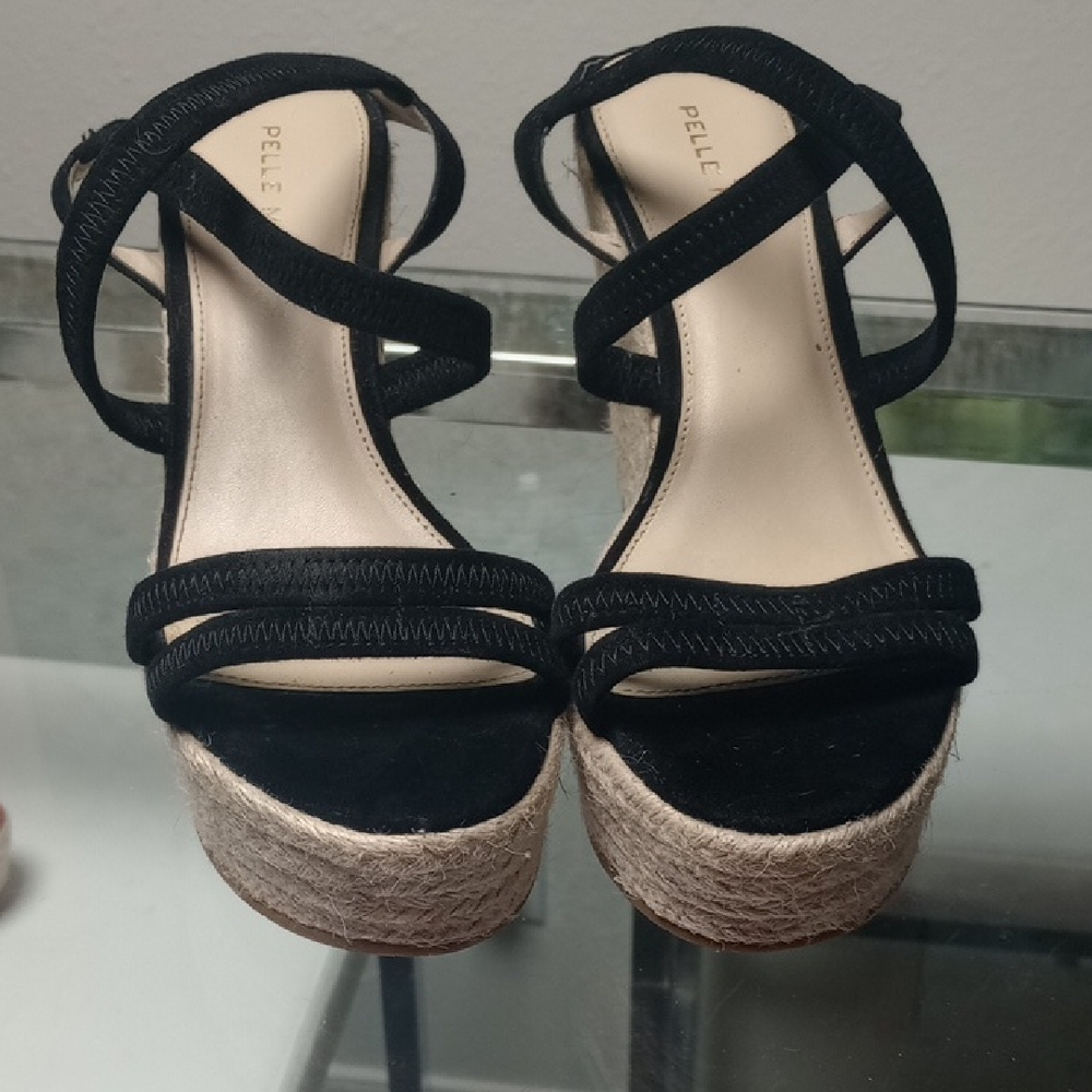Pelle Moda Black and Cream Wedge Sandals